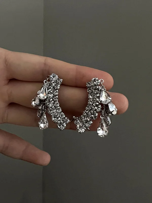 Stylish Rhinestone Tasseled Geometric Earrings Accessories