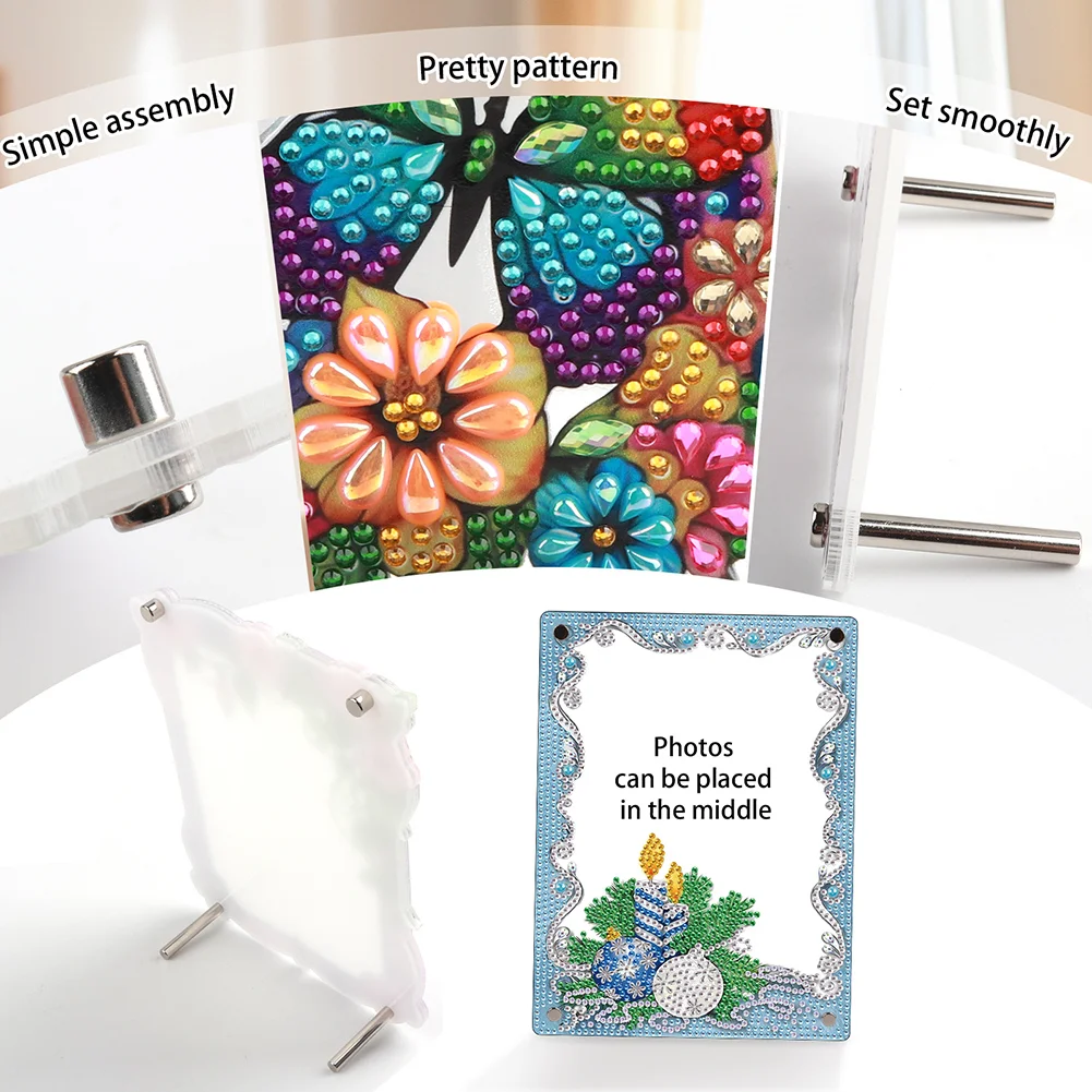 5D DIY Christmas Blue Floral Special Shape Diamond Painting Photo Frame Home Decor