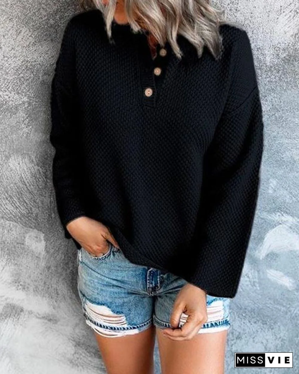 Comfy Cozy Sweater Drop Shoulder Button Up Knitting Top