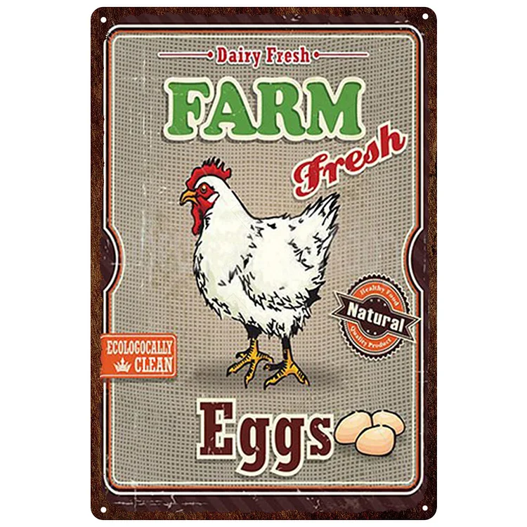 Ferme d’œufs de poule frais - enseignes en étain vintage / enseignes en bois - 7.9x11.8in & 11.8x15.7in
