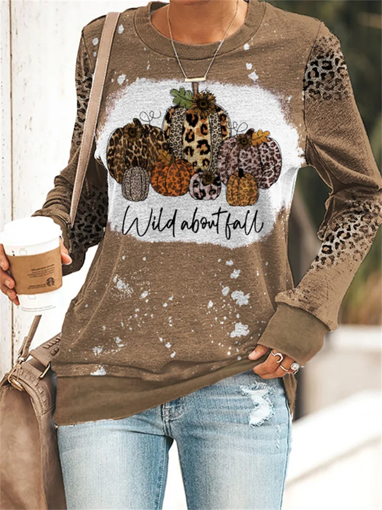 Wearshes Wild Abot Fall Leopard Pumpkin Tie Dye Sweatshirt