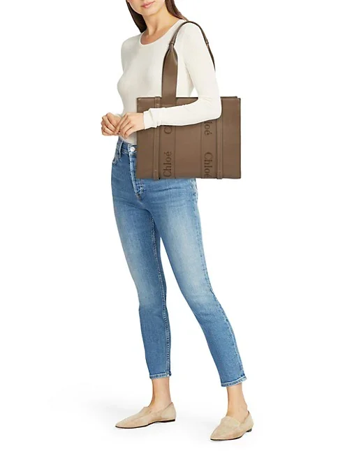 Chlo&eacute; Woody Medium Leather Tote Bag