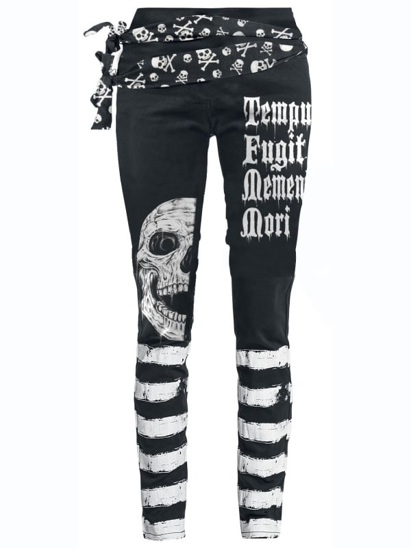 Skull Print Punk Black Leggings Pants