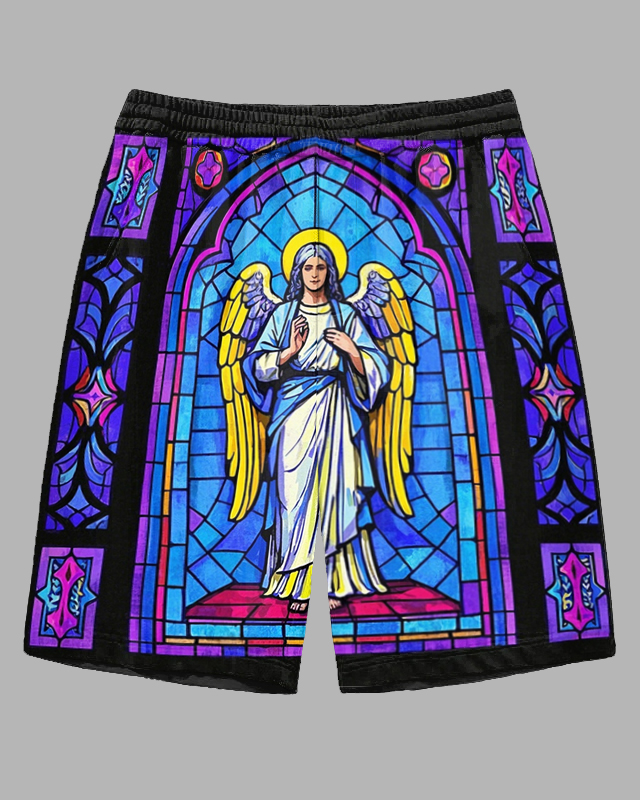 Men's Big Size Retro Savior Mural Printed Outdoor Casual Shorts