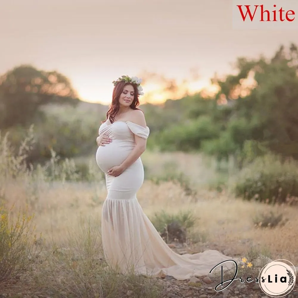Maternity Maxi Dress-Pregnant Women Photography Off Shoulder Pregnancy Gown-For Photo