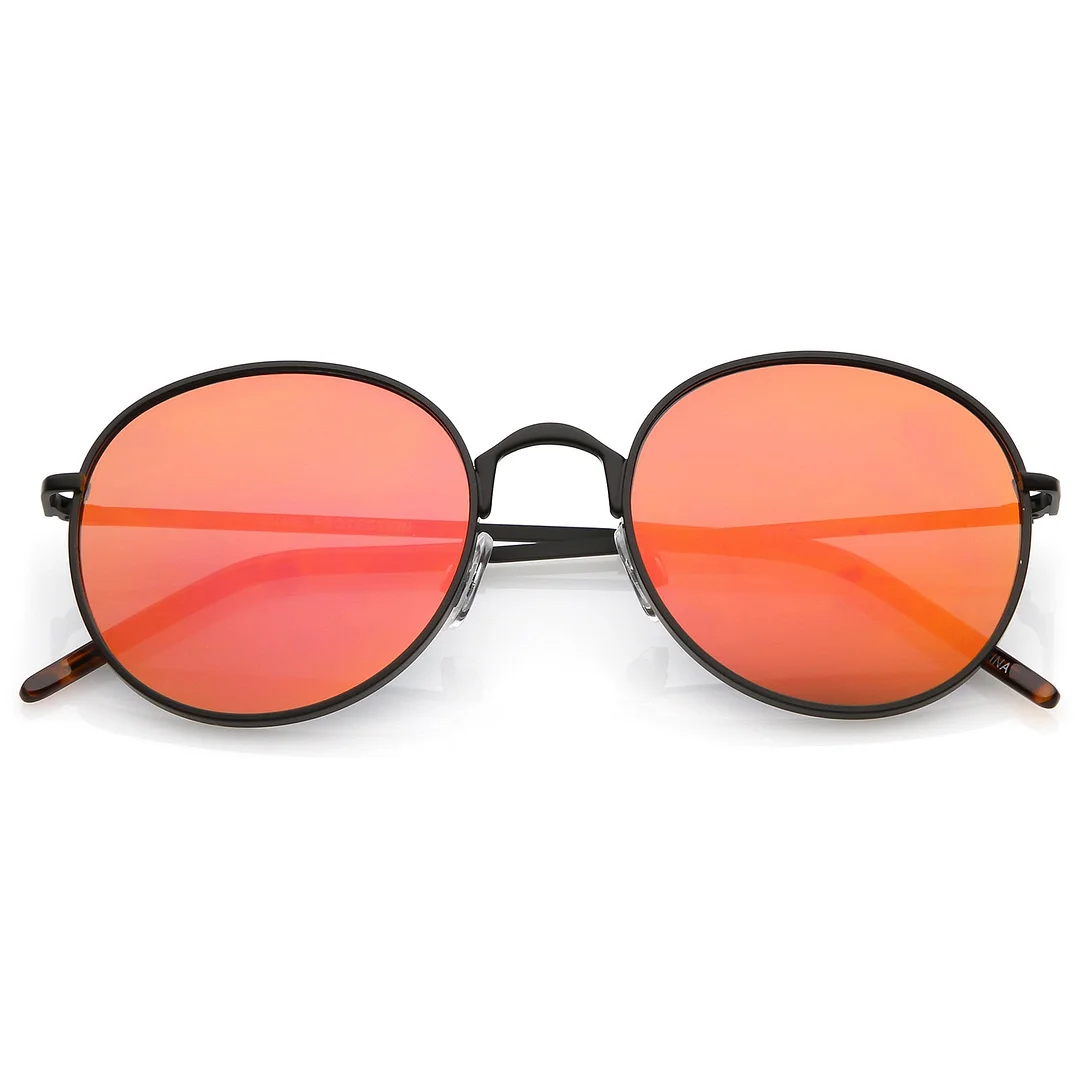 Classic Metal Round glasses Thin Arms Colored Mirror Flat Lens 52mm