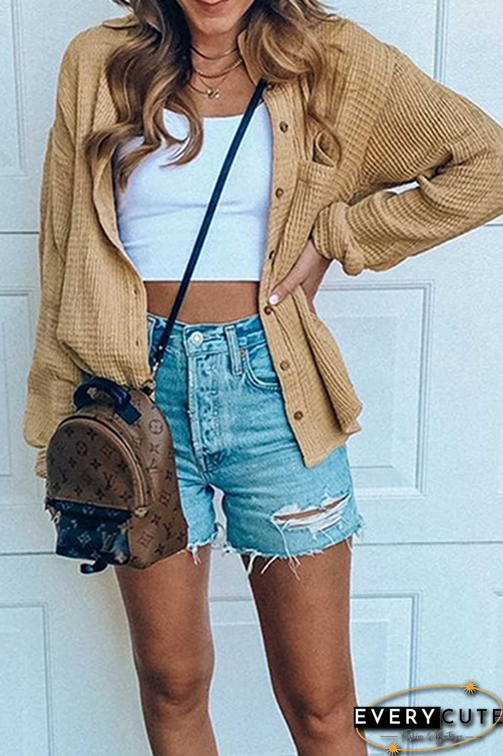 Casual Solid Pocket Buckle Turndown Collar Outerwear
