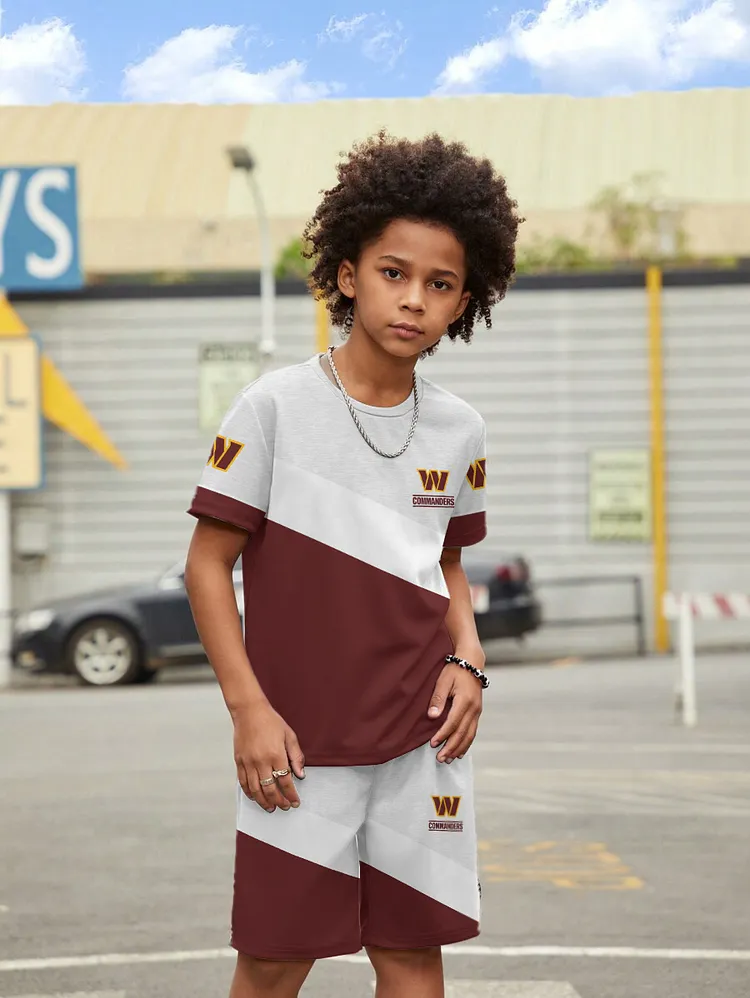 Washington Commanders  New Design Kids（5-14Y)' Casual Crew Neck T-shirt And Drawstring Shorts  2pcs/Set