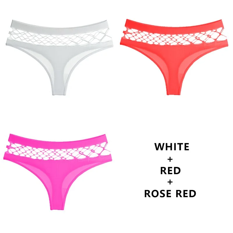CINOON 3Pcs/Lot Hollow Out Lingerie Seamless Sexy Panties Women Elasticity Underwear Temptation Middle-waist G String Underpant