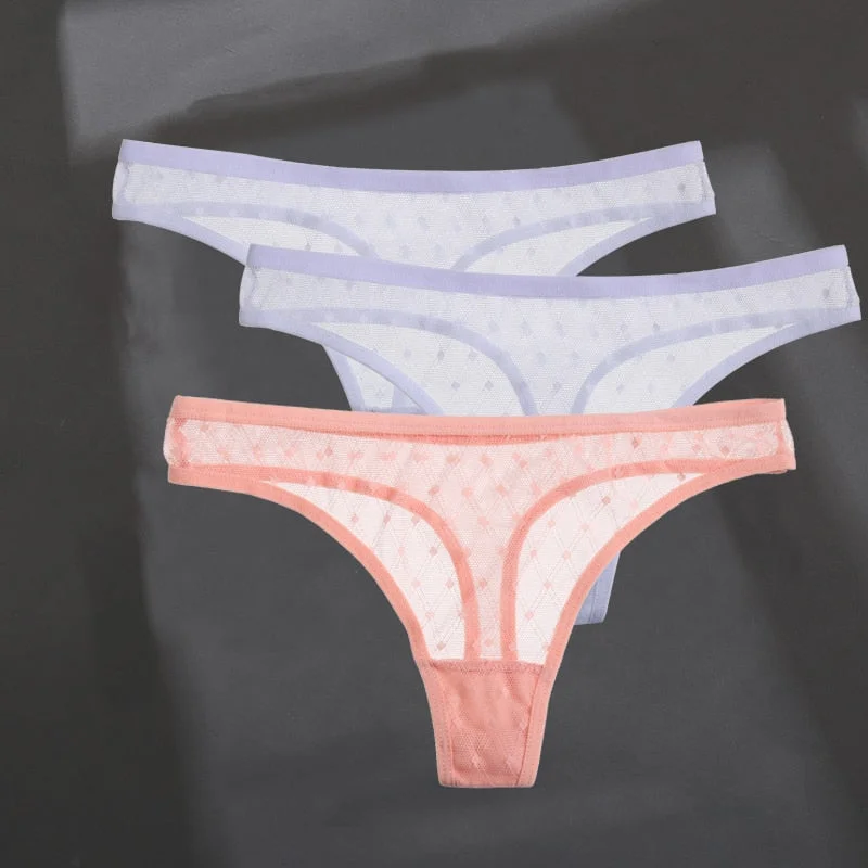 3PCS/Set Women's Panties Sexy G-String Perspective Woman Thong Low-waist Underpants Hollow Out T-back Female Underwear Lingerie