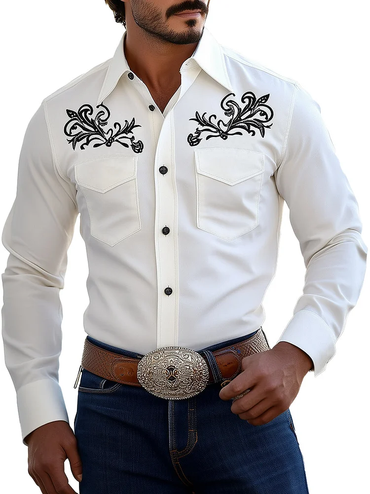 Western Cowboy Style Embroidered Long Sleeve Shirt