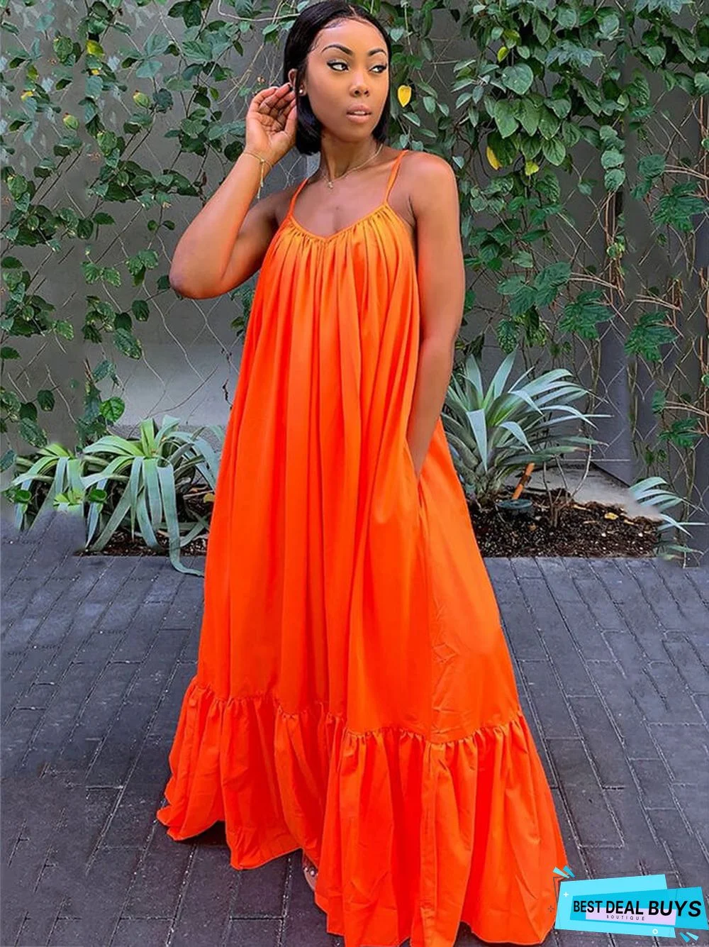 Plus Size Spaghetti Strap Ruffle Beach Maxi Swing Dresses