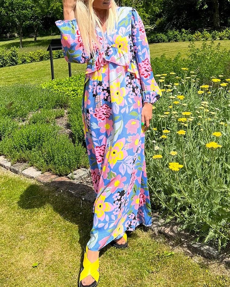 Elegant Floral Print Long Sleeve Dress