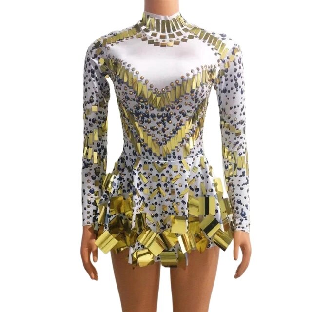 VCSHOES Mirror Party Dress Black Stretch Stage Dance Dress Nightclub Party Celebrate Dress Women Dancer Performance Cloth