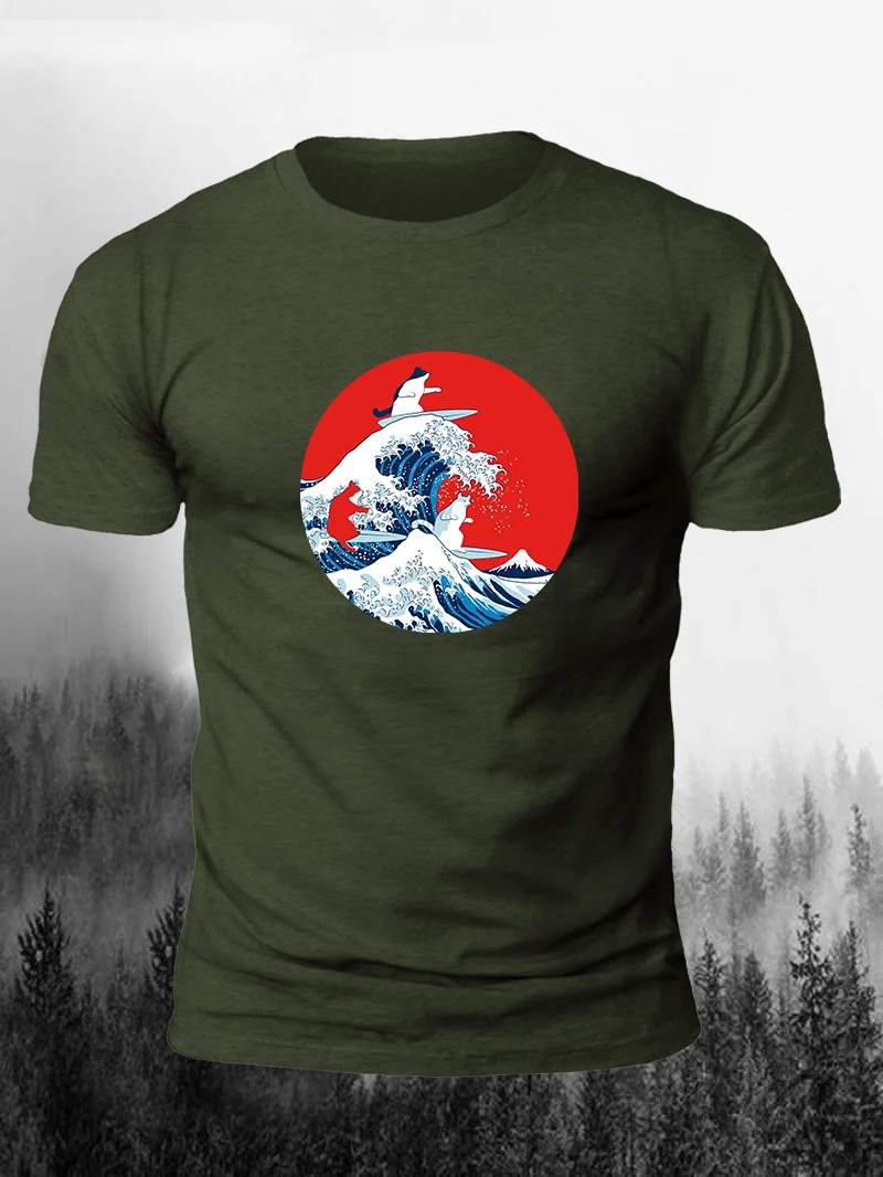 Big Wave Print Short Sleeve Men's T-shirts in  mildstyles