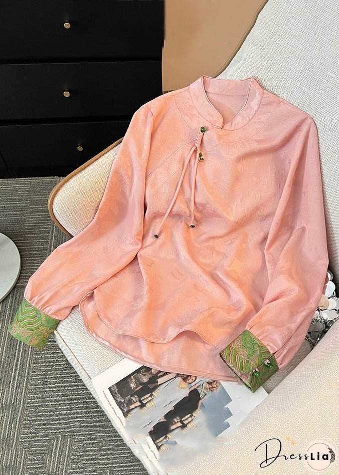 Loose White Stand Collar Button Silk Shirts Fall