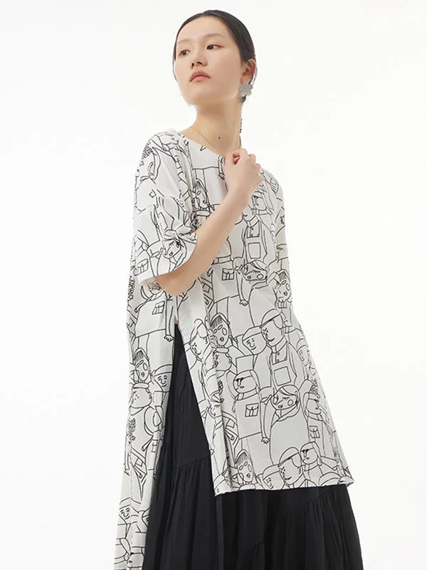 Casual High-Low Split-Side Printed T-Shirt Top