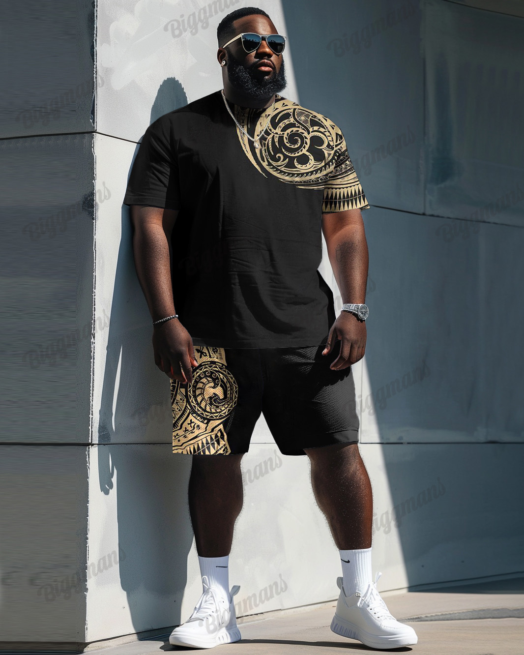 Men's Plus Size Polynesian Pullover Print T-Shirt Shorts Suit