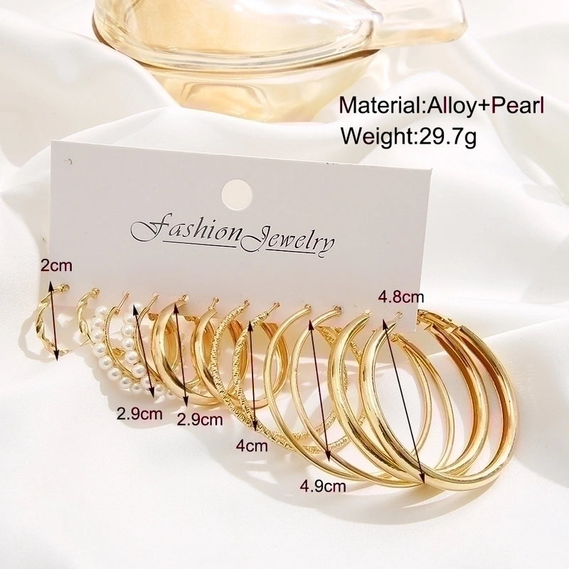 Retro Geometric Alloy Artificial Pearl Hoop Earrings 1 Set