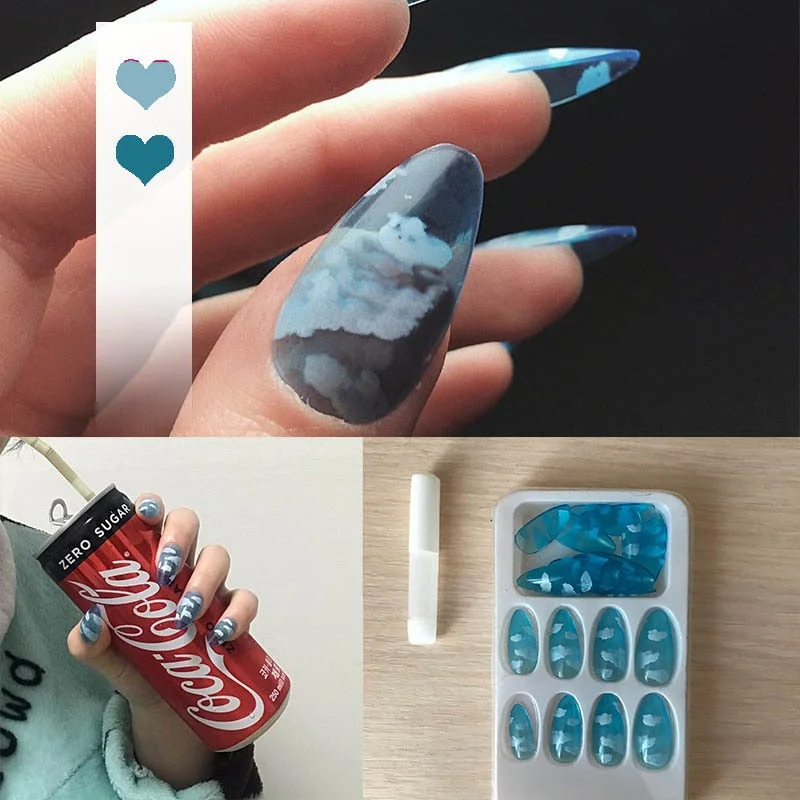 24pcs 4 Fire Patterns Design Cool Girls Hand Decorative False Nails with Glue Full Cover Detachable false nails with designs-Nail Inspo