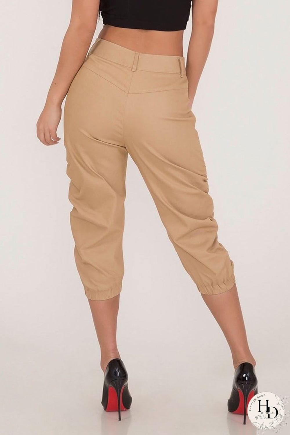 Solid Color Pocket High Waist Pants
