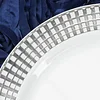 10 Pack | 9" Silver Plaid Hot Stamped Rim White Plastic Dinner Plates, Disposable Checkered Rim Party Plates