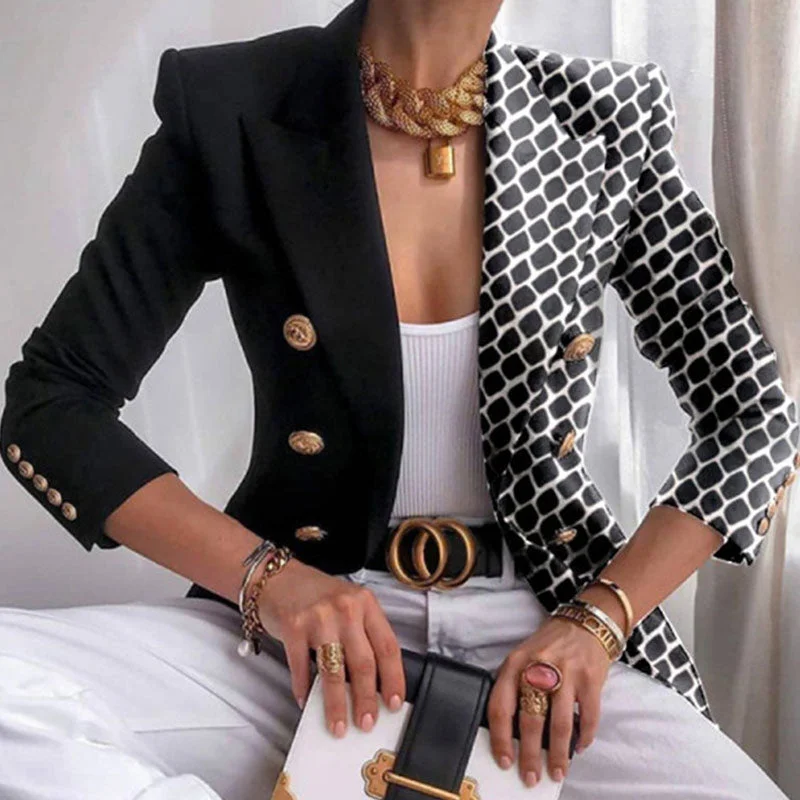 Casual Print Split Joint Buttons Turn-back Collar Outerwear