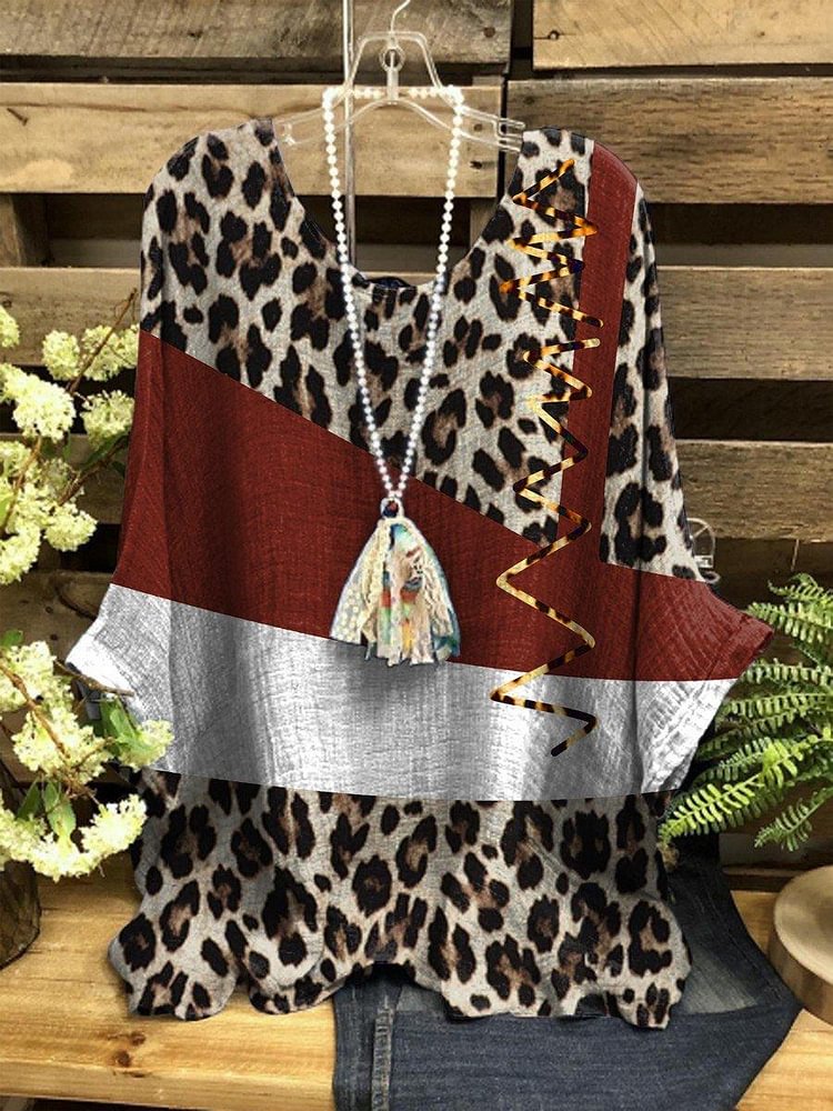 Women's Casual Leopard Print Round Neck Half Sleeve Top
