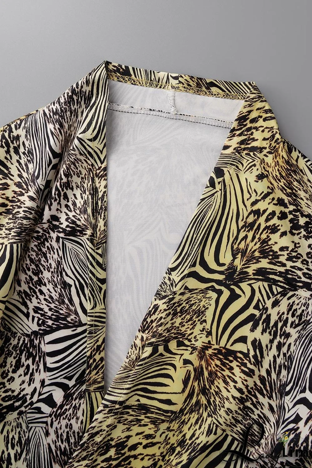 Green Casual Print Frenulum V Neck Long Sleeve Two Pieces