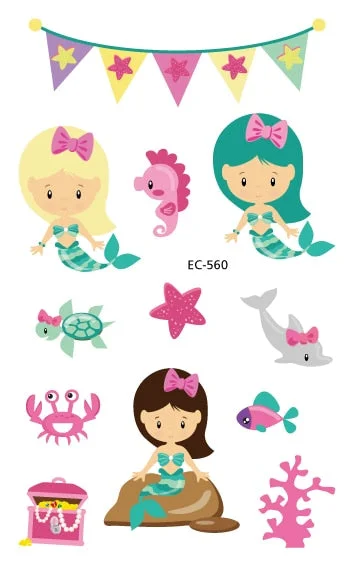 Cartoon Mermaid Temporary Tattoo Sticker Fashion Fake Tatoo Flash Sea-maid Princess Children's Girl award sticker Small Taty