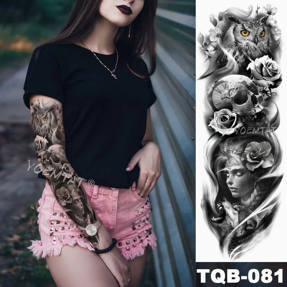 Large Arm Sleeve Tattoo Sketch Lion Tiger Waterproof Temporary Tatoo Sticker Wild Fierce Animal Men Full Bird Totem Tatto