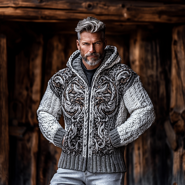 Men's Viking Dragon Style Celtic Thick Zip Hooded Sweater