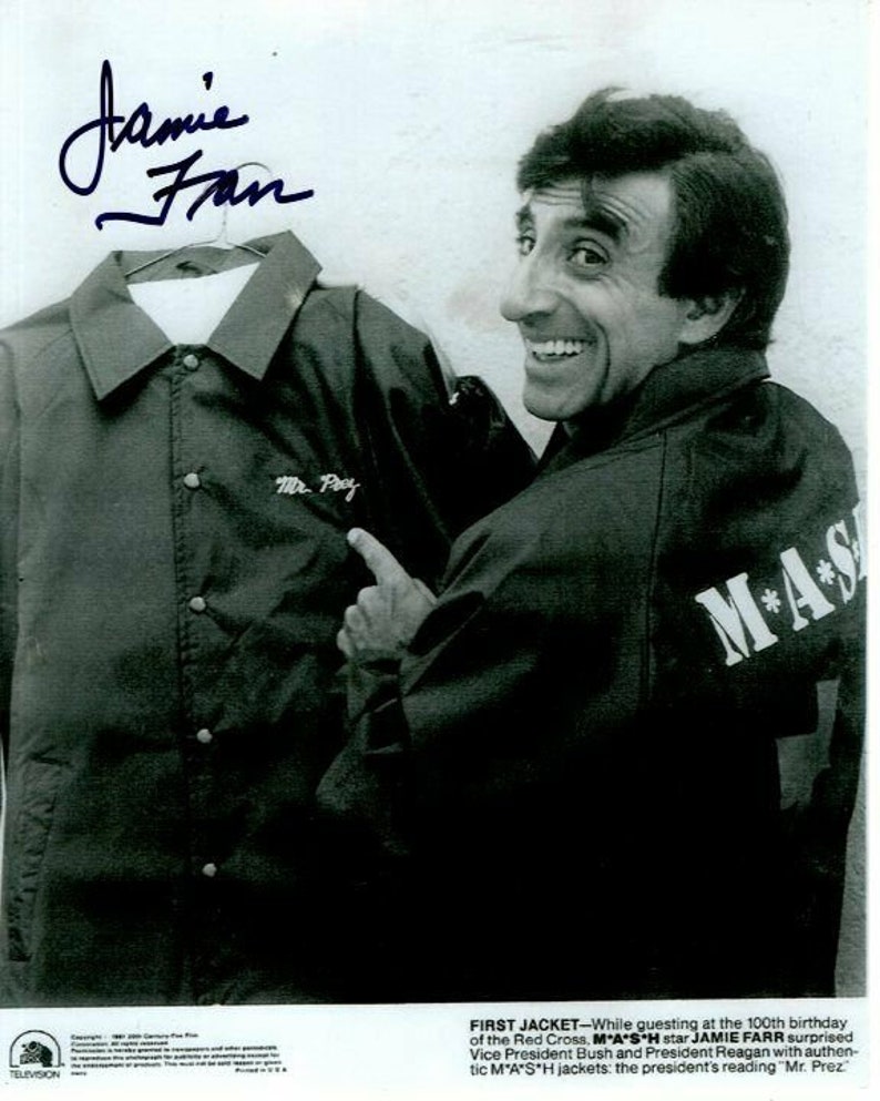 Jamie farr signed autographed m*a*s*h president ronald reagan red cross Photo Poster painting