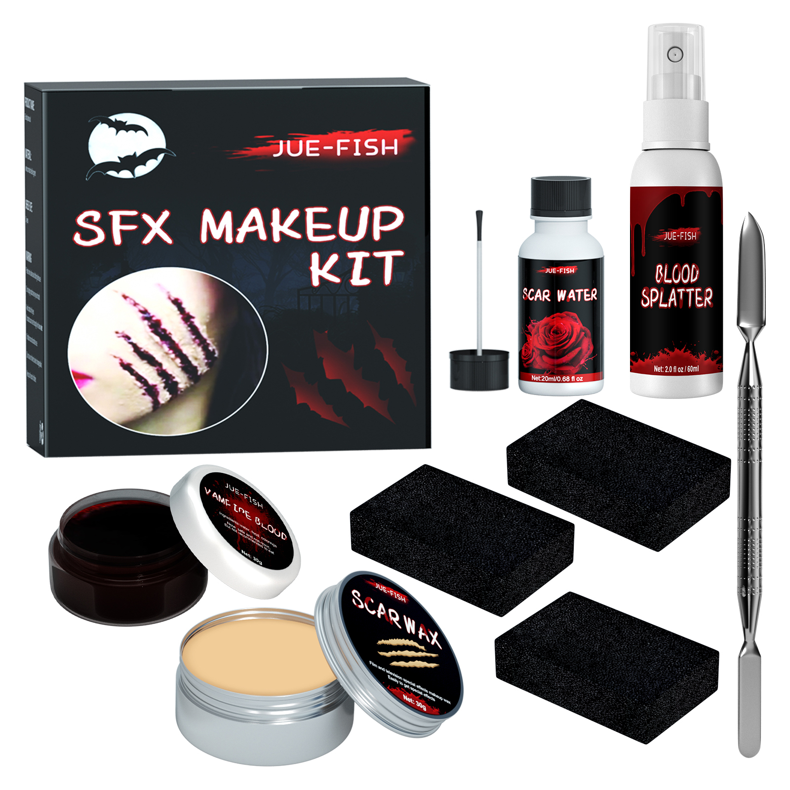 SFX Makeup Kit - Halloween Special Effects Skin Wax with Spatula Sponge