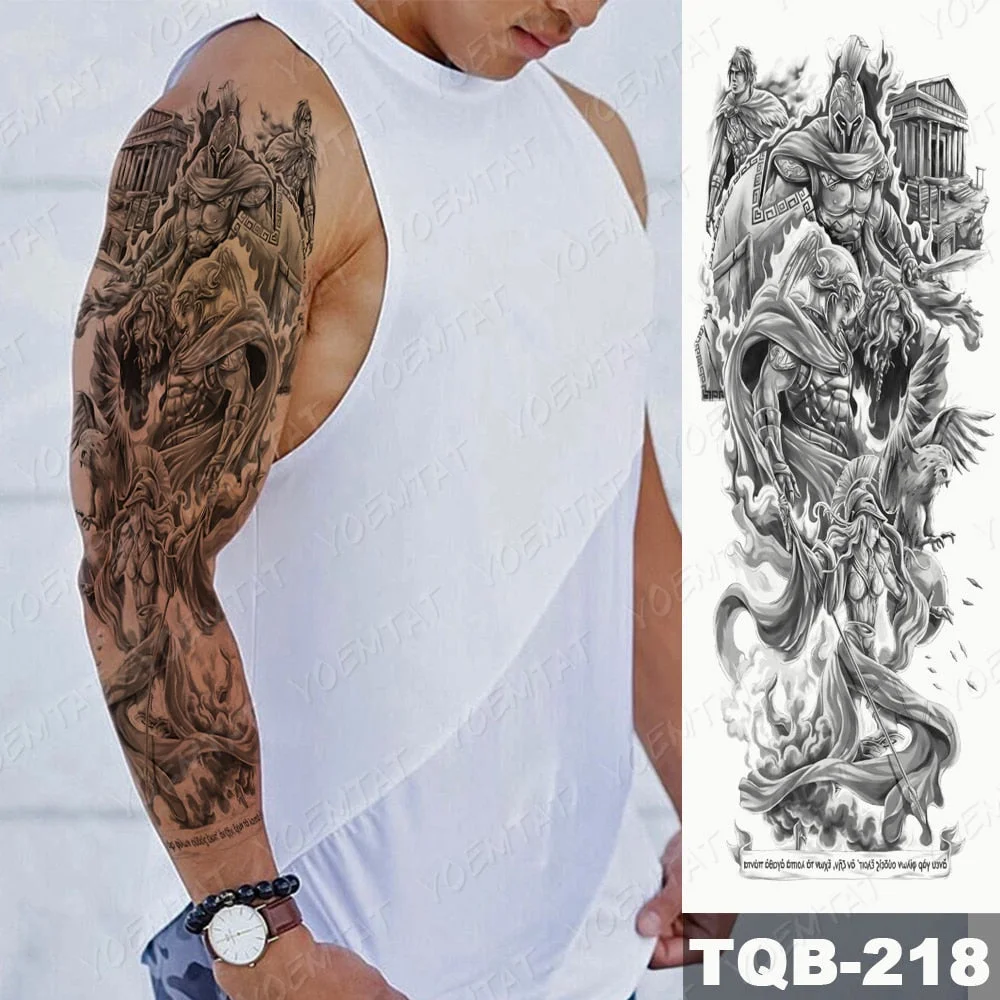 Large Arm Sleeve Tattoo Warrior Soldier Dragon Waterproof Temporary Tatto Sticker King Lion Universe Body Art Full Fake Tatoo