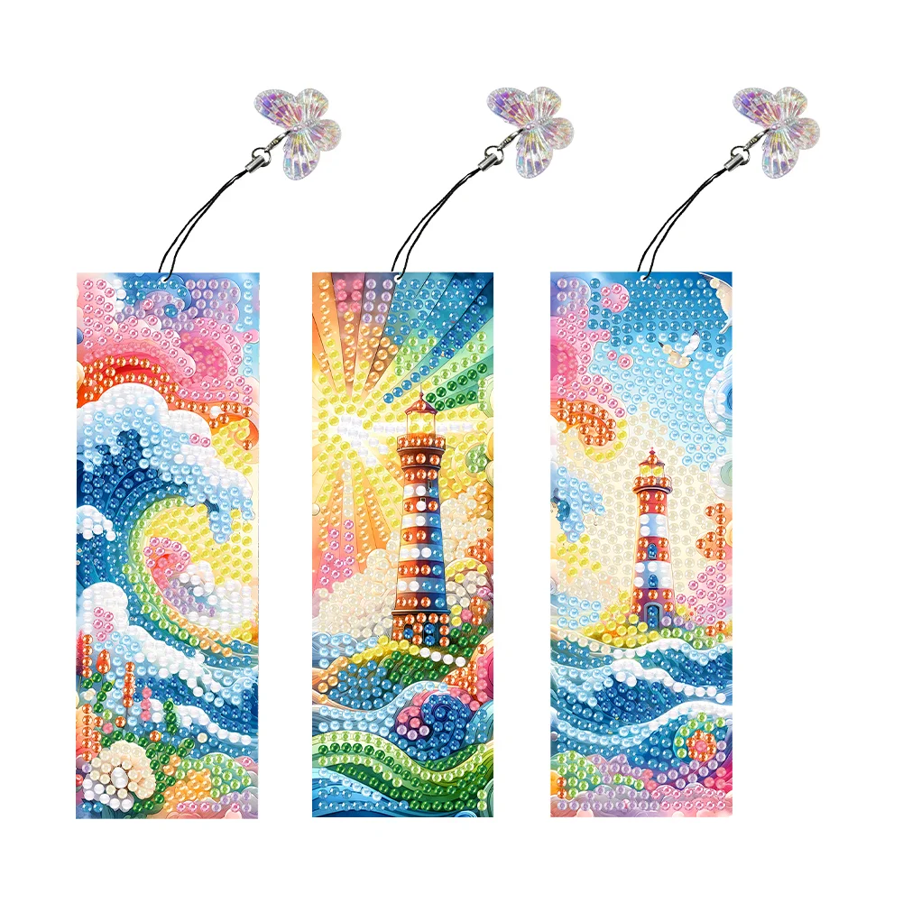 3Pcs DIY Lighthouse Special Shape DIY Diamond Painting Bookmarks Kits