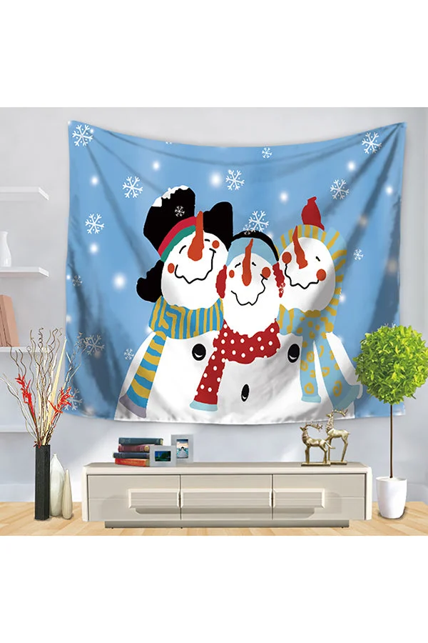Home Decor Cute Snowman Snowflake Print Christmas Wall Tapestry Blue-elleschic