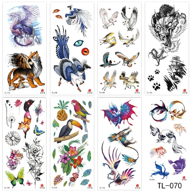 Animal and plant totem flower butterfly bird fox body arm waterproof men and women healthy natural temporary tattoo stickers
