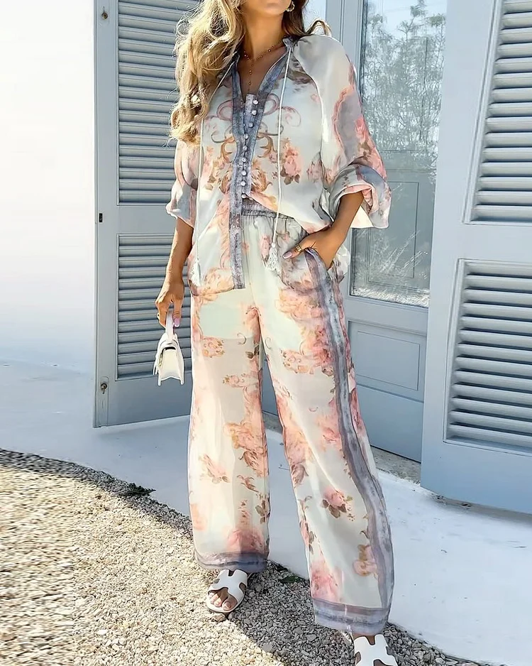 Casual printed loose two-piece suit