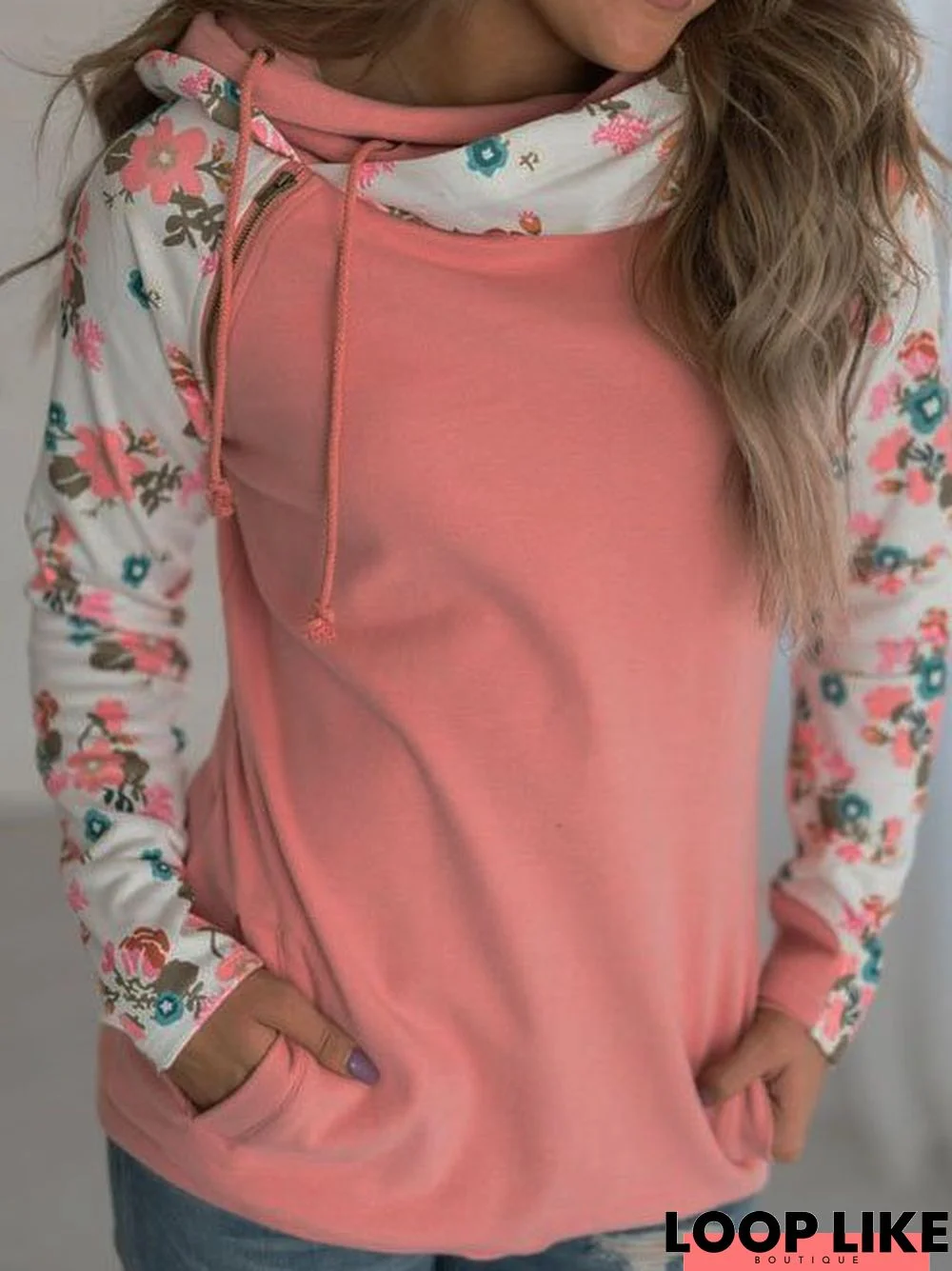 Floral-Print Shift Long Sleeve Floral Sweatshirts