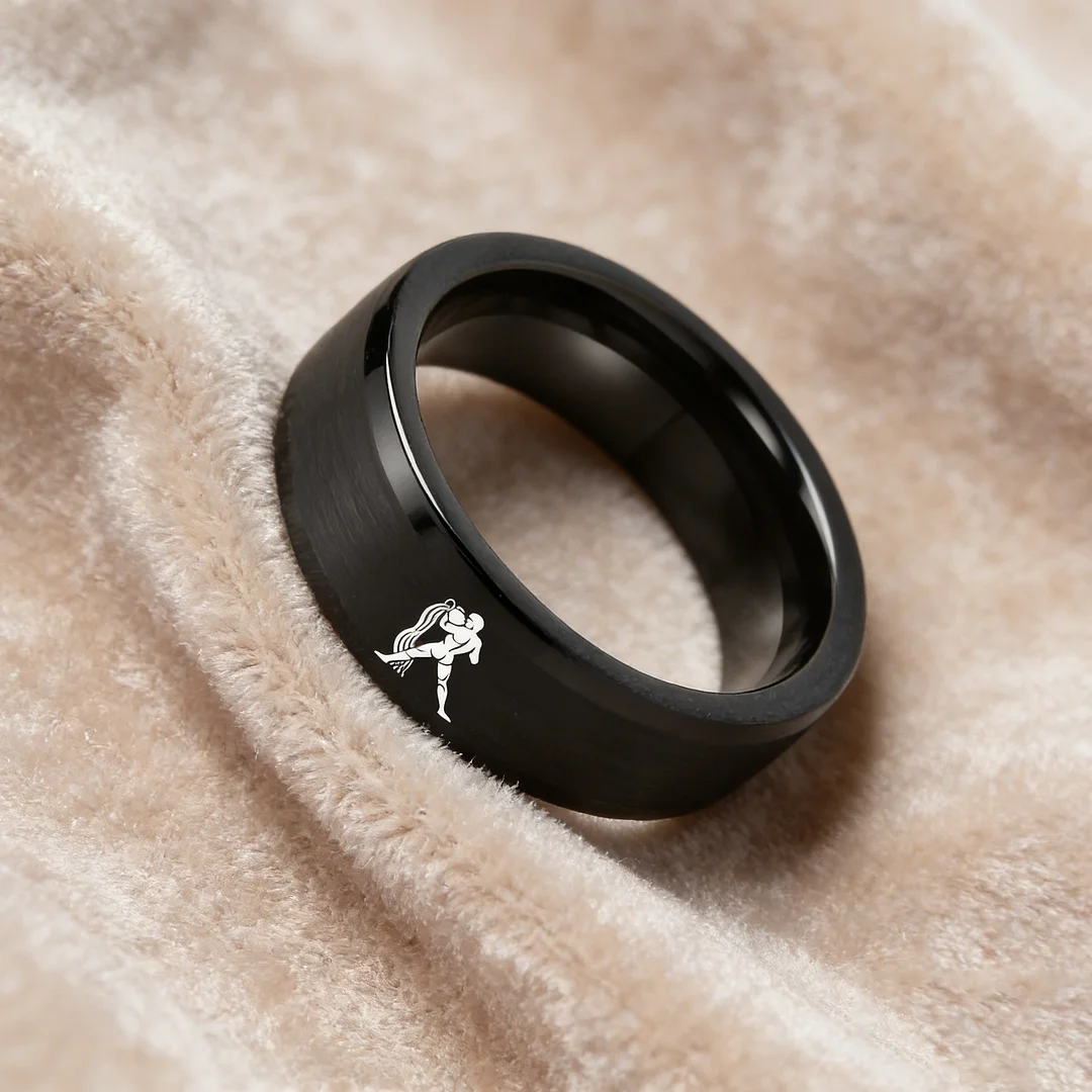 Flat Aquarius Tungsten Wedding Bands Tungsten Rings Black Comfort fit for Womens or Mens 4MM 6MM 8MM