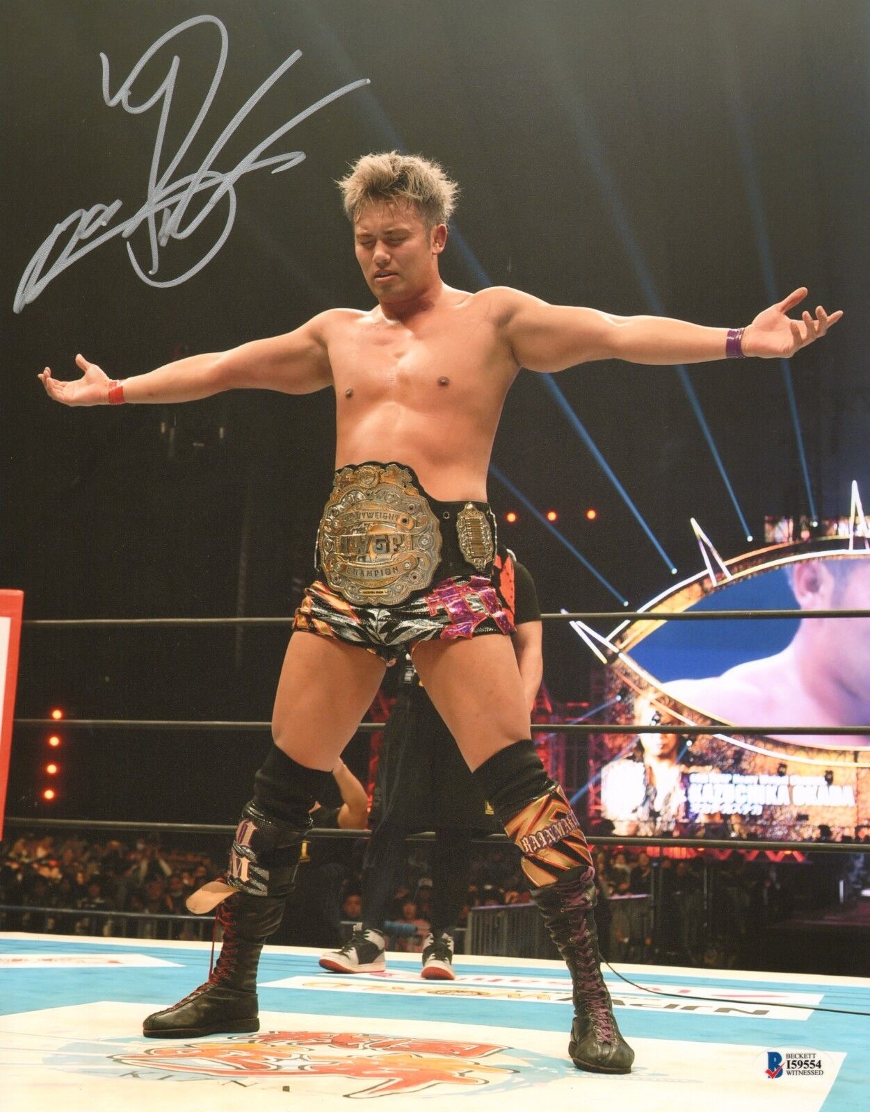 Kazuchika Okada Signed 11x14 Photo Poster painting BAS COA New Japan Pro Wrestling Belt Picture