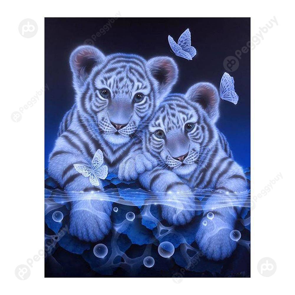 

25*30CM Round Drill Diamond Painting-2 Tigers, 501 Original