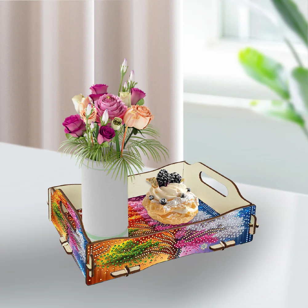 5D DIY Tree Of Life Diamond Painting Serving Tray with Handle for Coffee Table