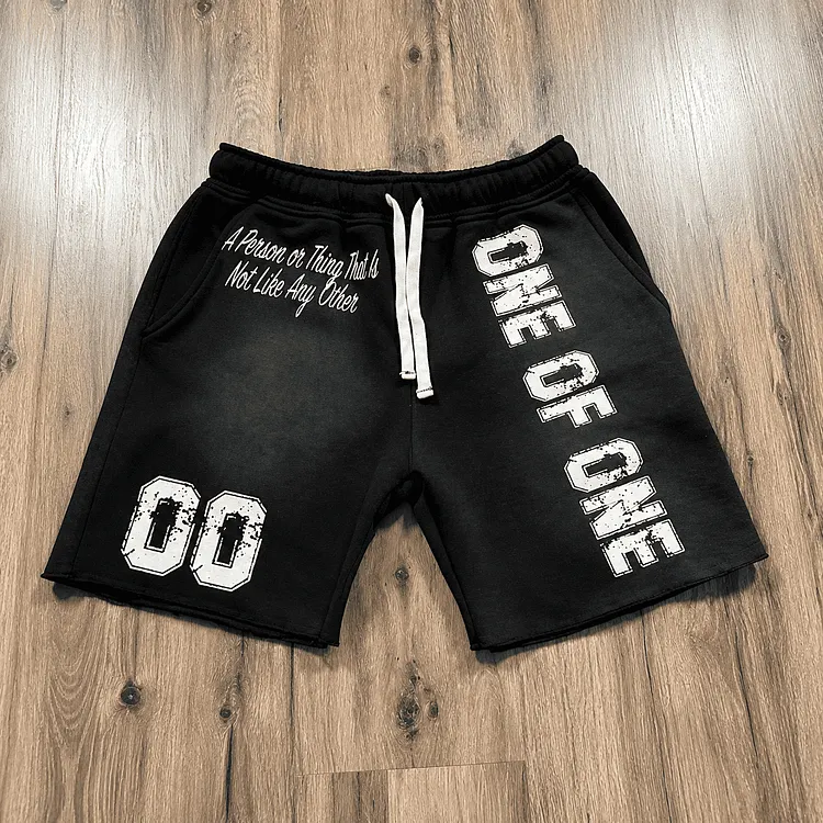 Vintage Word Graphic Drawstring Casual Pocket Shorts