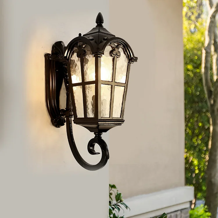 Waterproof Vintage Lantern Shaped Black Retro Outdoor Plug in Wall Lamp - Appledas