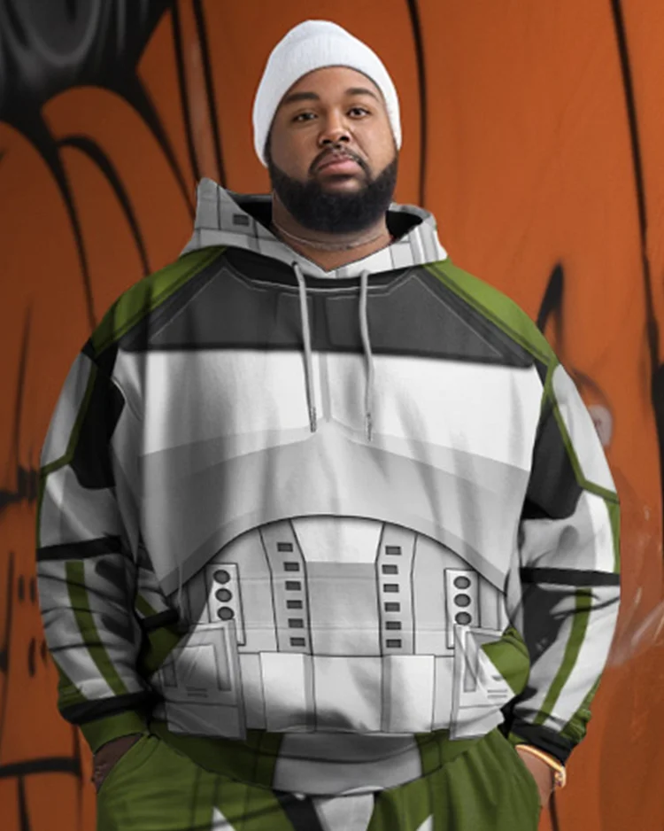 Cosplay Plus Size Men's Personalized Colorblock Hoodie Two-Piece Set