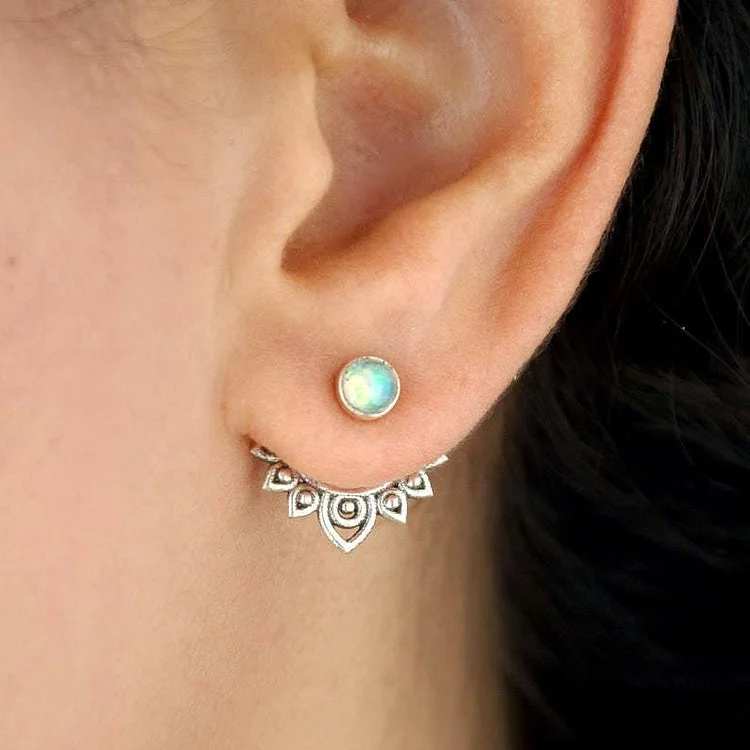 Natural Opal Lotus Decorative Earrings