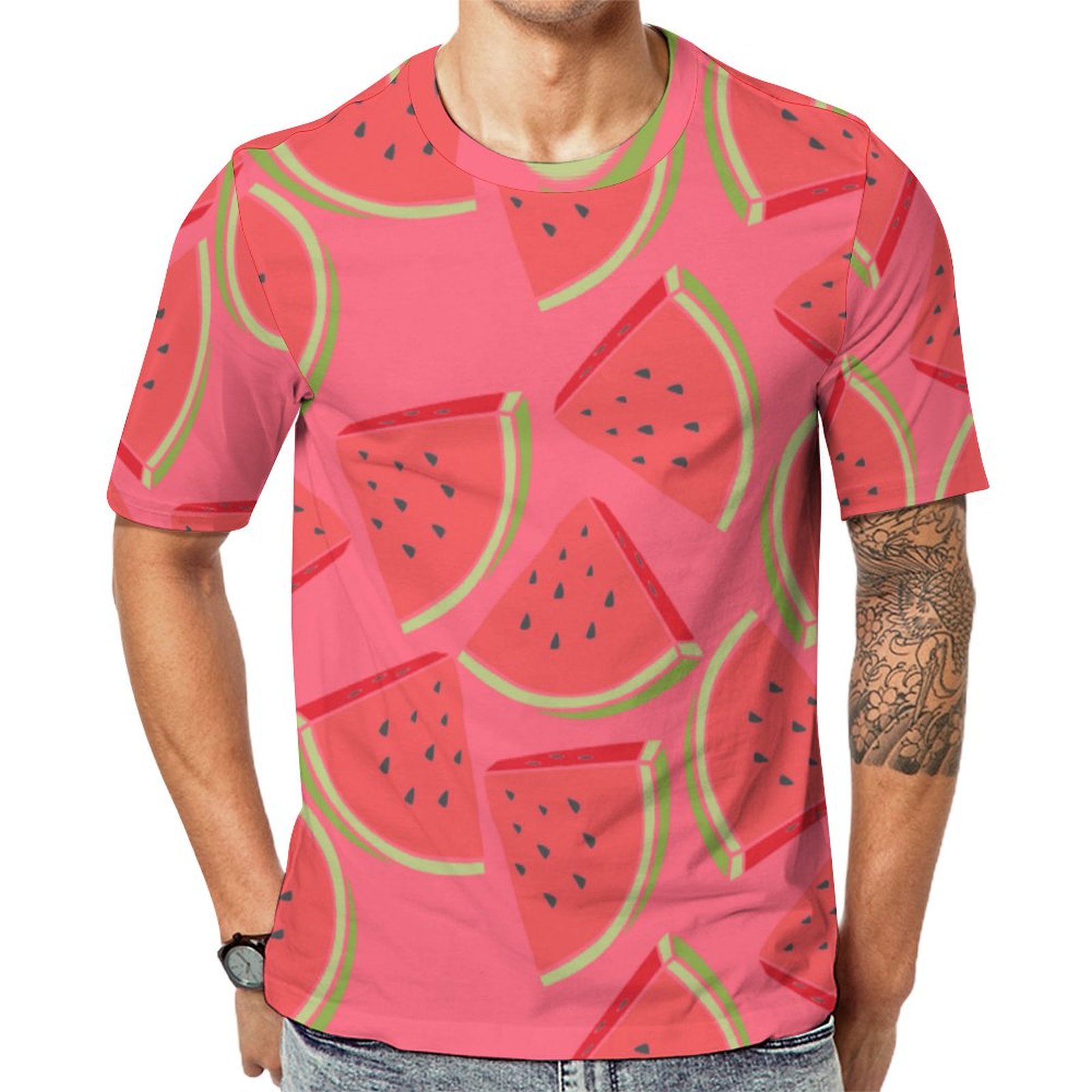 Elegant Red Watermelon Fruit Short Sleeve Print Unisex Tshirt Summer Casual Tees for Men and Women Coolcoshirts