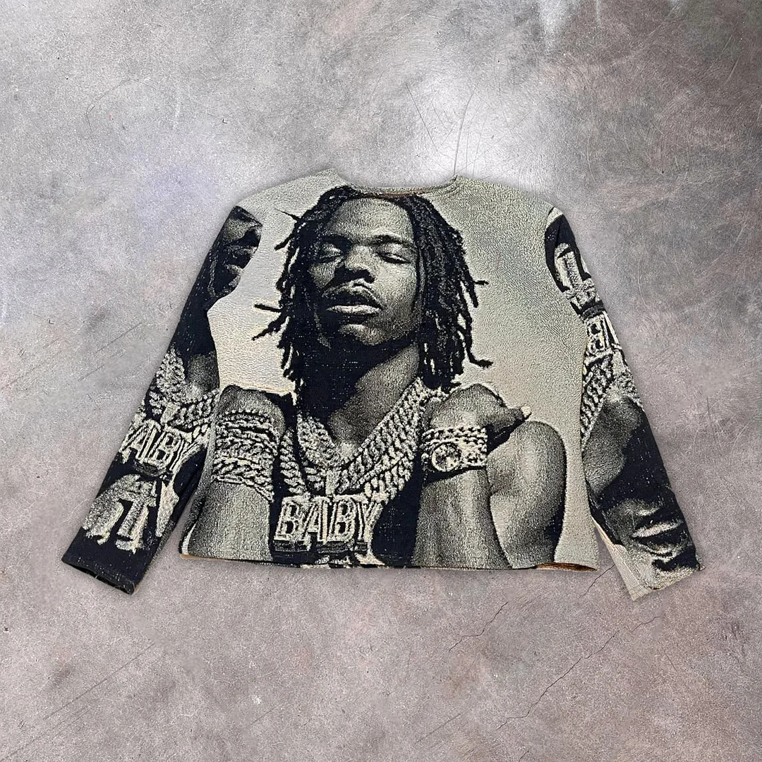 hip-hop graphic tapestry sweatshirt